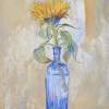Flower Paintings - Sunflower In Blue Bottle - Minimal Realism